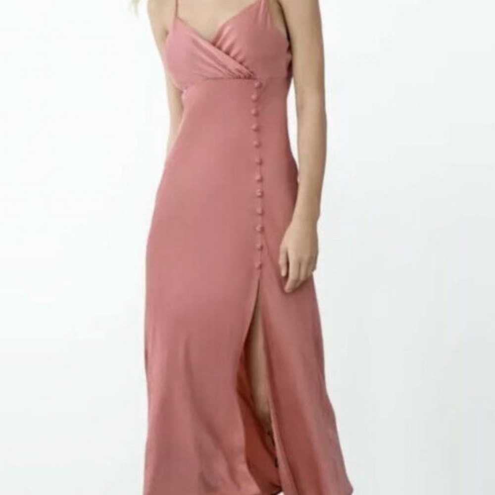 Zara Pink Satin Buttoned Slip Dress with Split